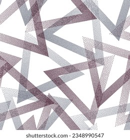 Subtle dotwork triangles vector seamless pattern. Geometric repeat background with dots texture. Gradient triangles of chevron dots seamless ornament. Wrapping paper.