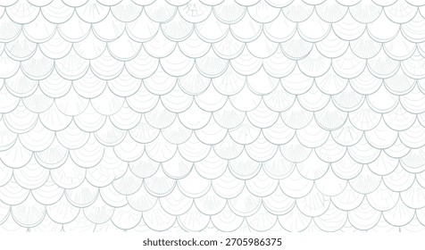 Sutil y elegante patrón de escala de sirena sin fisuras en un estilo de contorno azul claro-verde sobre un fondo de Vector blanco limpio.