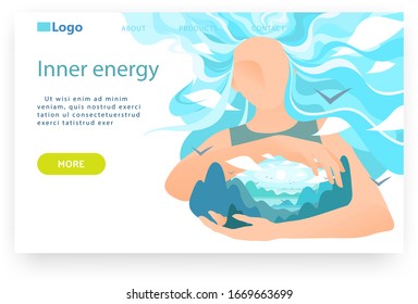 Subtle energy concept. Esoteric, human mind balance and enlightenment. Wellness, healthy lifestyle. Vector web site design template. Landing page website concept illustration