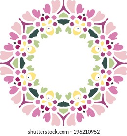 Subtle floral round ornament pattern. Floral frame round.