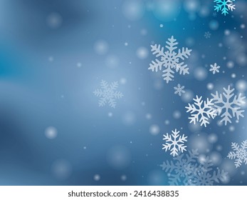 Subtle flying snow flakes design. Wintertime speck crystallic elements. Snowfall sky white teal blue wallpaper. Shimmering snowflakes december theme. Snow cold season scenery.