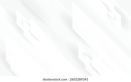 Subtle geometric abstract background, clean white minimalistic design with soft shadows and layered shapes, perfect for modern presentation backdrops and digital art projects