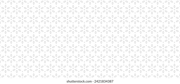 Subtle geometric floral pattern. Vector ornamental seamless texture in traditional oriental style. Abstract luxury ornament with flower shapes. Elegant gray and white background. Repeated geo design