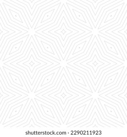 Subtle geometric lines seamless pattern. Delicate vector texture with thin diagonal stripes, lines, diamond shapes, stars. Abstract gray and white background. Minimal linear ornament. Repeat design