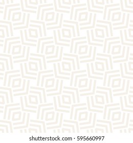 Subtle Geometric Ornament With Striped Interlacing Rhombuses. Vector Seamless Monochrome Pattern. Modern Stylish Texture. 