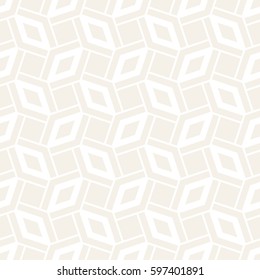 Subtle Geometric Ornament With Striped Interlacing Rhombuses. Vector Seamless Monochrome Pattern. Modern Stylish Texture. 