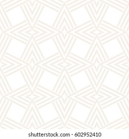 Subtle Geometric Ornament With Striped Interlacing Rhombuses. Vector Seamless Monochrome Pattern. Modern Stylish Texture. 