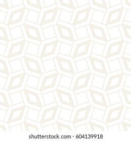 Subtle Geometric Ornament With Striped Interlacing Rhombuses. Vector Seamless Monochrome Pattern. Modern Stylish Texture. 