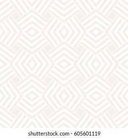 Subtle Geometric Ornament With Striped Interlacing Rhombuses. Vector Seamless Monochrome Pattern. Modern Stylish Texture. 