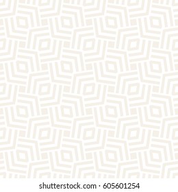 Subtle Geometric Ornament With Striped Interlacing Rhombuses. Vector Seamless Monochrome Pattern. Modern Stylish Texture. 