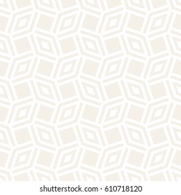 Subtle Geometric Ornament With Striped Interlacing Rhombuses. Vector Seamless Monochrome Pattern. Modern Stylish Texture. 