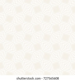 Subtle Geometric Ornament With Striped Interlacing Rhombuses. Vector Seamless Monochrome Pattern. Modern Stylish Texture. 