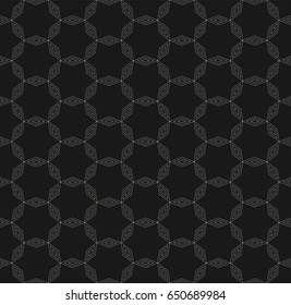 Subtle geometric pattern, vector seamless texture with thin linear lattice. Delicate ornamental abstract background, repeat tiles. Dark minimalist design for prints, decoration, covers, digital, web