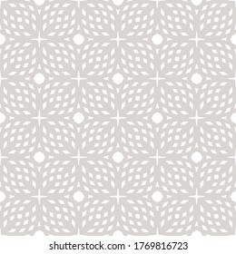 Subtle geometric seamless pattern. Abstract minimal ornament texture. Light gray geometrical background with grid, net, mesh, lattice, star shapes. Repeat design for wallpapers, cloth, textile, wrap