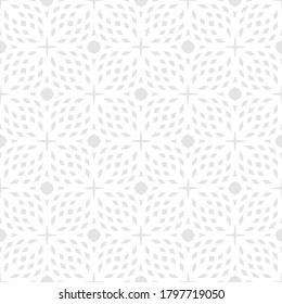 Subtle geometric seamless pattern. Abstract minimal ornament texture. Light gray and white geometrical background with star shapes, diamonds, grid, net, mesh. Repeated design for wallpapers, clothing