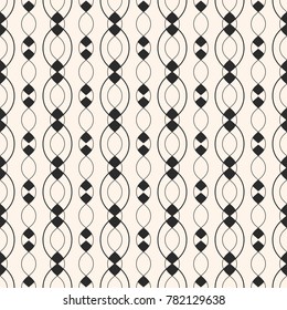 Subtle geometric seamless pattern with smooth wavy shapes, chains, ovals, thin curved vertical lines. Elegant abstract repeat background. Black and white texture. Decorative design. - Stock vector