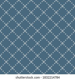 Subtle geometric square texture. Vector seamless pattern with small rhombuses, diamonds, squares, grid, lattice.  Simple minimal background. Soft blue color. Design for decor, wallpapers, textile