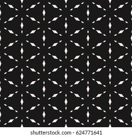 Subtle geometric texture, vector seamless pattern. Modern minimalist monochrome background with simple shapes, rhombuses, snowflakes, triangular grid, repeat tiles. Dark design for decor, digital, web