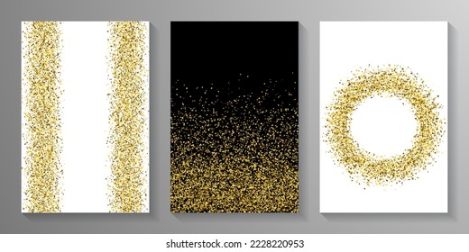 Subtle gold confetti dust scatter texture. Triangle square circle star granules vector. Holiday decor. Glowing crumb particles grain confetti. Holiday decoration gleaming explosion