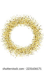 Subtle gold confetti grain scatter texture. Triangle square circle star particles background. Holiday decor. Luxury grit granules dust confetti. Birthday decoration sequins splatter