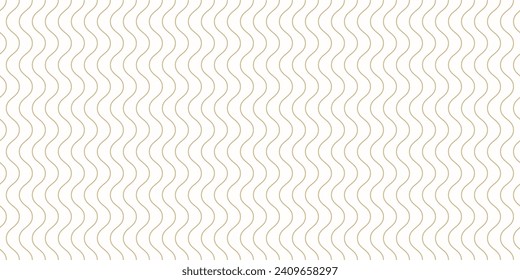 Subtle golden vertical thin wavy lines seamless pattern. Vector texture with gold and white curvy waves, stripes. Simple abstract minimal background. Delicate luxury minimalist repeated geo design