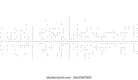 Subtile graue Punkte bilden ein minimalistisches geometrisches Muster vor einem sauberen weißen Hintergrund und schaffen ein raffiniertes und modernes Design, das an digitale Daten oder abstrakte Stadtlandschaftsformen erinnert