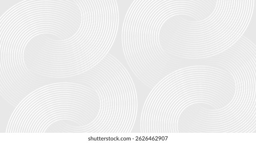 Subtle Gray Geometric Pattern of Spiraling Circles for Modern Backgrounds and Creative Design Projects, Seamless White Line Texture for Print and Digital Media