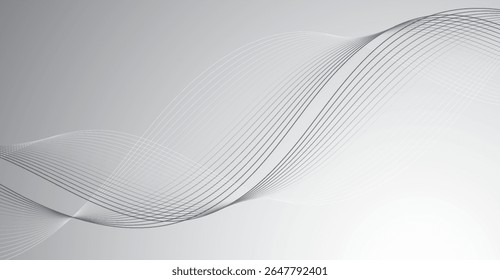 Fundo de gradiente cinza sutil com curvas de fluxo dinâmico e linhas paralelas finas cria uma estética visualmente envolvente e moderna que incorpora simplicidade e design contemporâneo