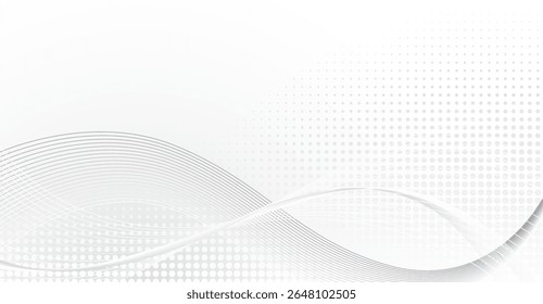 Subtle Gray Wave Pattern with Halftone Dots, Modern White Background Design, Stylish Backdrop for Presentations or Business Documents, Vector Graphic Template