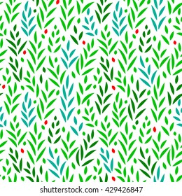 Subtle green leaves floral seamless pattern on white, vector