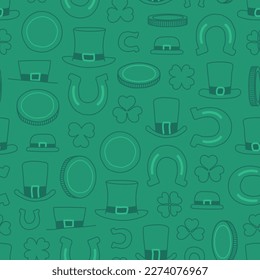 Subtle green on green hand drawn St. Patrick's Day seamless pattern