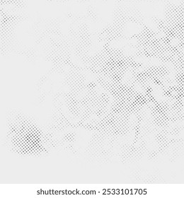Fondo abstracto de efecto de lunares de semitono suave gris sutil. Plantilla de diseño retro en blanco y negro semitono. Ilustración vectorial