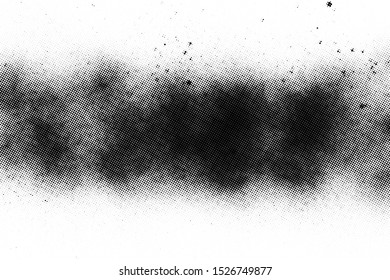 Subtle grit texture of black spray track on white paper. Particles and blots of paint. Vector halftone texture overlay