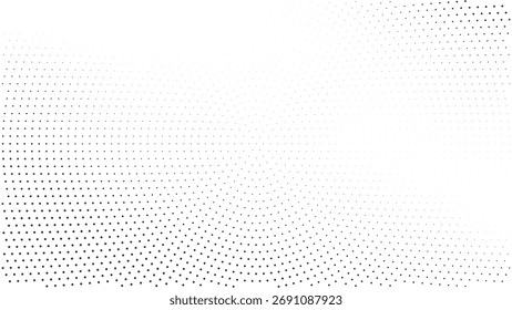 Subtle halftone smooth gradient, black dots fading softly across white background, minimal abstract dotted texture for modern composition