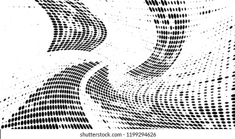 Subtle halftone vector texture overlay. Futuristic twisted grunge pattern, dot, circles. Monochrome abstract splattered background