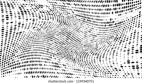 Subtle halftone vector texture overlay. Futuristic twisted grunge pattern, dot, circles. Monochrome abstract splattered background