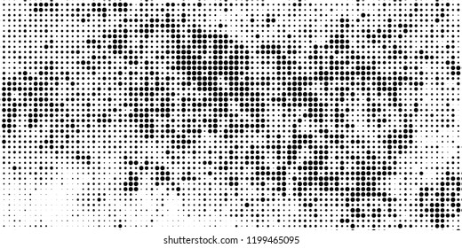 Subtle halftone vector texture overlay. Futuristic twisted grunge pattern, dot, circles. Monochrome abstract splattered background