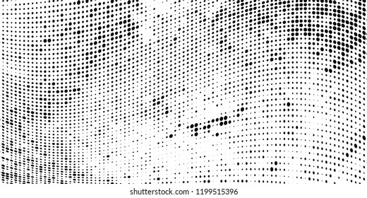 Subtle halftone vector texture overlay. Futuristic twisted grunge pattern, dot, circles. Monochrome abstract splattered background