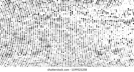 Subtle halftone vector texture overlay. Futuristic twisted grunge pattern, dot, circles. Monochrome abstract splattered background