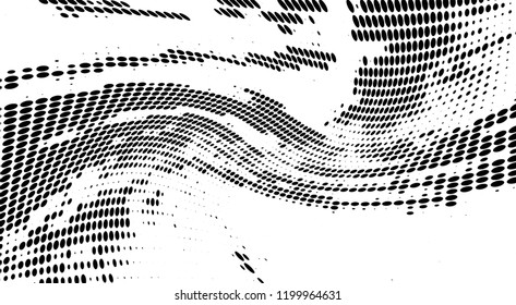 Subtle halftone vector texture overlay. Futuristic twisted grunge pattern, dot, circles. Monochrome abstract splattered background