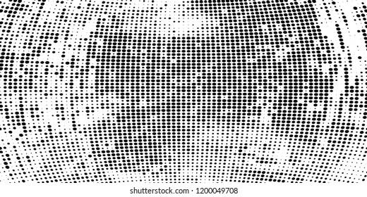 Subtle halftone vector texture overlay. Futuristic twisted grunge pattern, dot, circles. Monochrome abstract splattered background