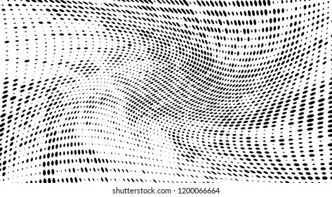 Subtle halftone vector texture overlay. Futuristic twisted grunge pattern, dot, circles. Monochrome abstract splattered background