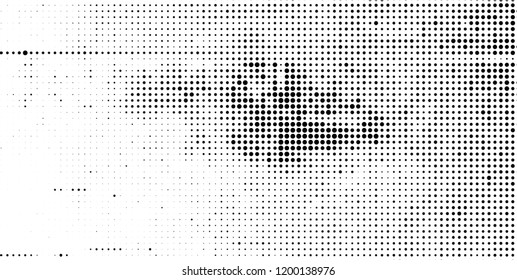 Subtle halftone vector texture overlay. Futuristic twisted grunge pattern, dot, circles. Monochrome abstract splattered background