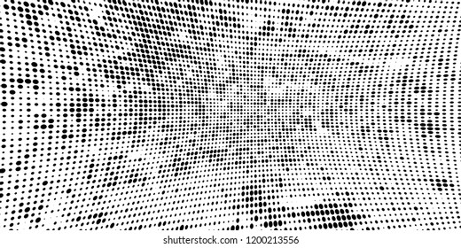 Subtle halftone vector texture overlay. Futuristic twisted grunge pattern, dot, circles. Monochrome abstract splattered background