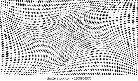Subtle halftone vector texture overlay. Futuristic twisted grunge pattern, dot, circles. Monochrome abstract splattered background