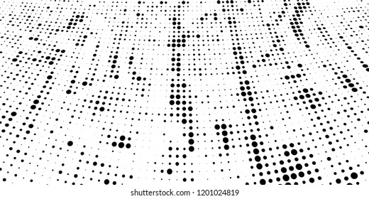Subtle halftone vector texture overlay. Futuristic twisted grunge pattern, dot, circles. Monochrome abstract splattered background