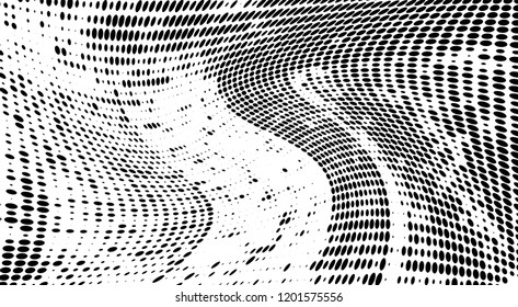 Subtle halftone vector texture overlay. Futuristic twisted grunge pattern, dot, circles. Monochrome abstract splattered background