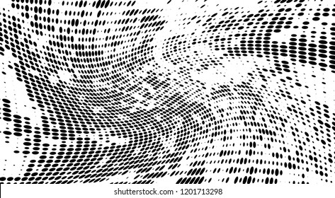 Subtle halftone vector texture overlay. Futuristic twisted grunge pattern, dot, circles. Monochrome abstract splattered background