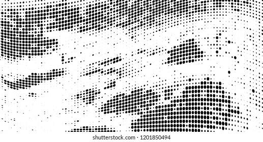 Subtle halftone vector texture overlay. Futuristic twisted grunge pattern, dot, circles. Monochrome abstract splattered background
