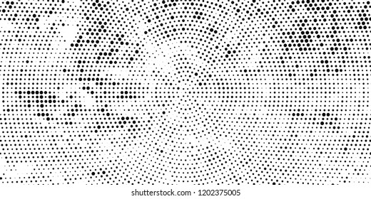 Subtle halftone vector texture overlay. Futuristic twisted grunge pattern, dot, circles. Monochrome abstract splattered background